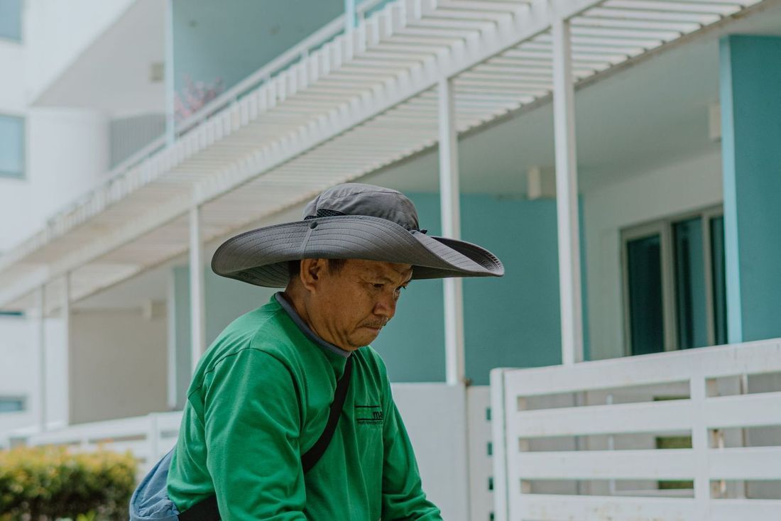 ProScapes crew member maintaining a commercial landscape