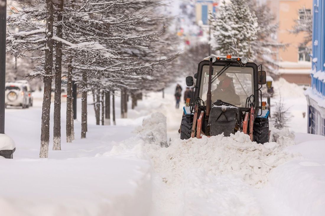 Snow clearing in progress on a commercial site